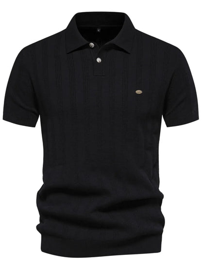 Men's Collared Neck Short Sleeve Knit Polo Shirt - Gray