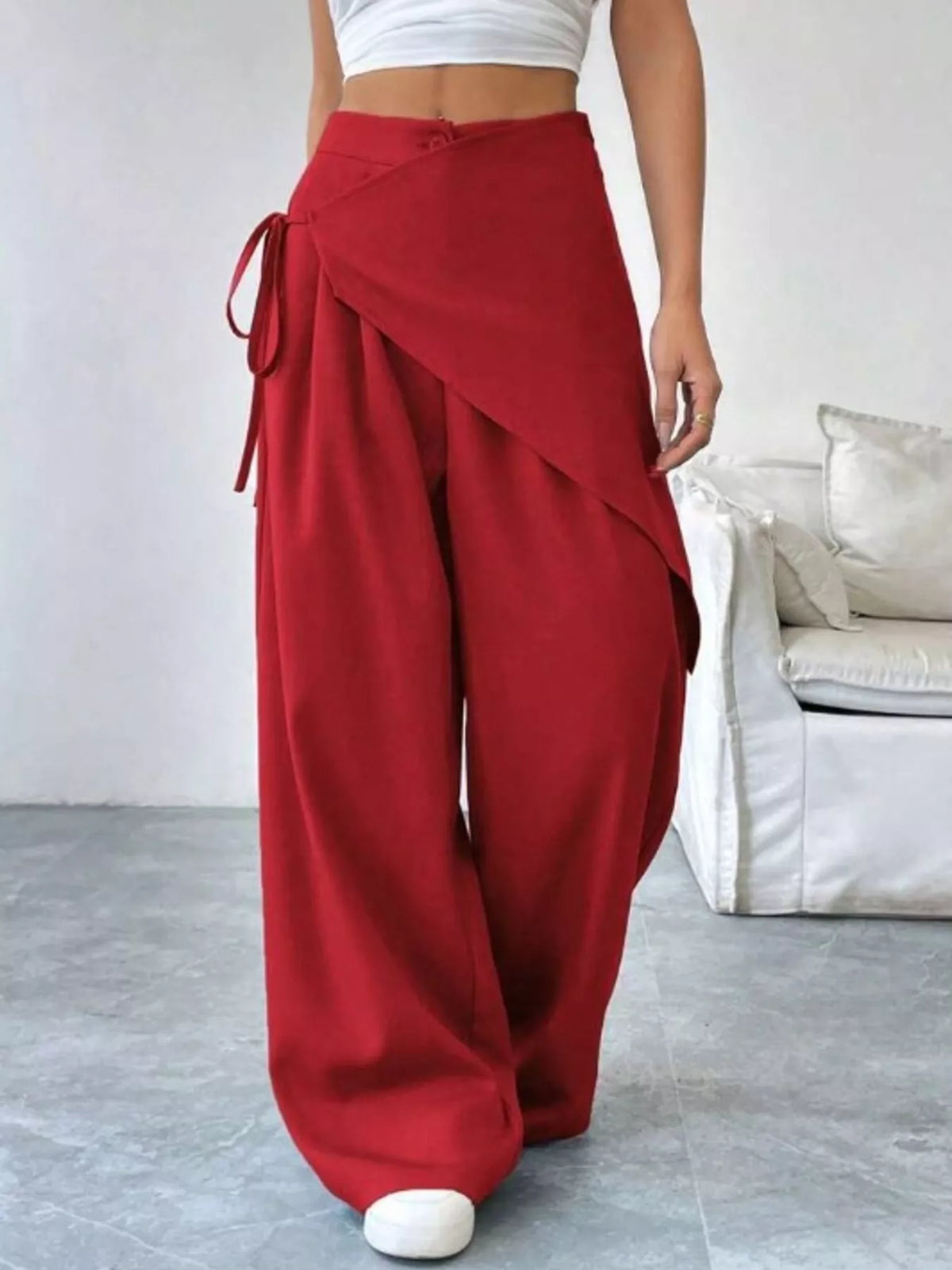 Wrap-Front Wide-Leg Pants - DCDesigns women’s fashion