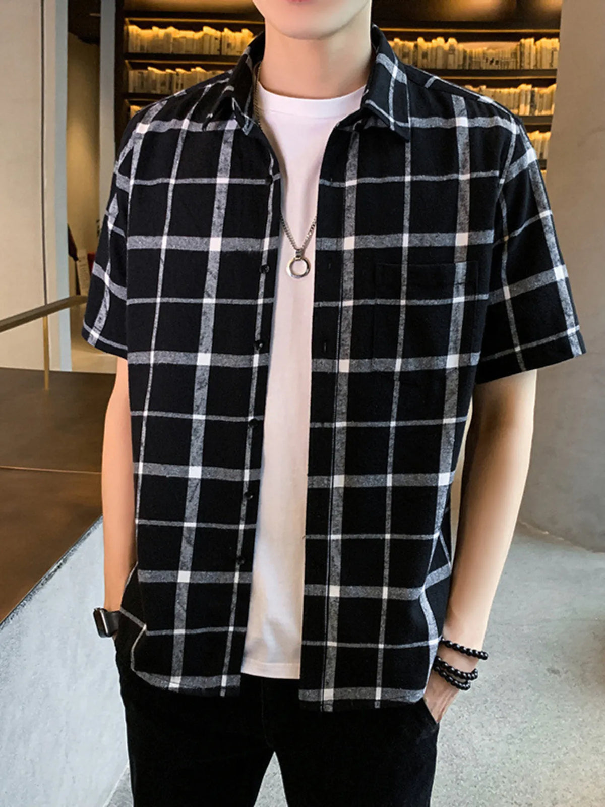 Men's Casual Plaid Short Sleeve Shirt | DCDesigns