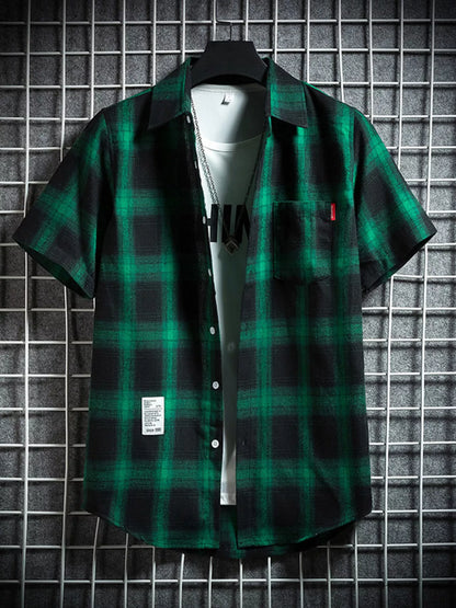 Men's Plaid Button-Up Short Sleeve Shirt | DCDesigns