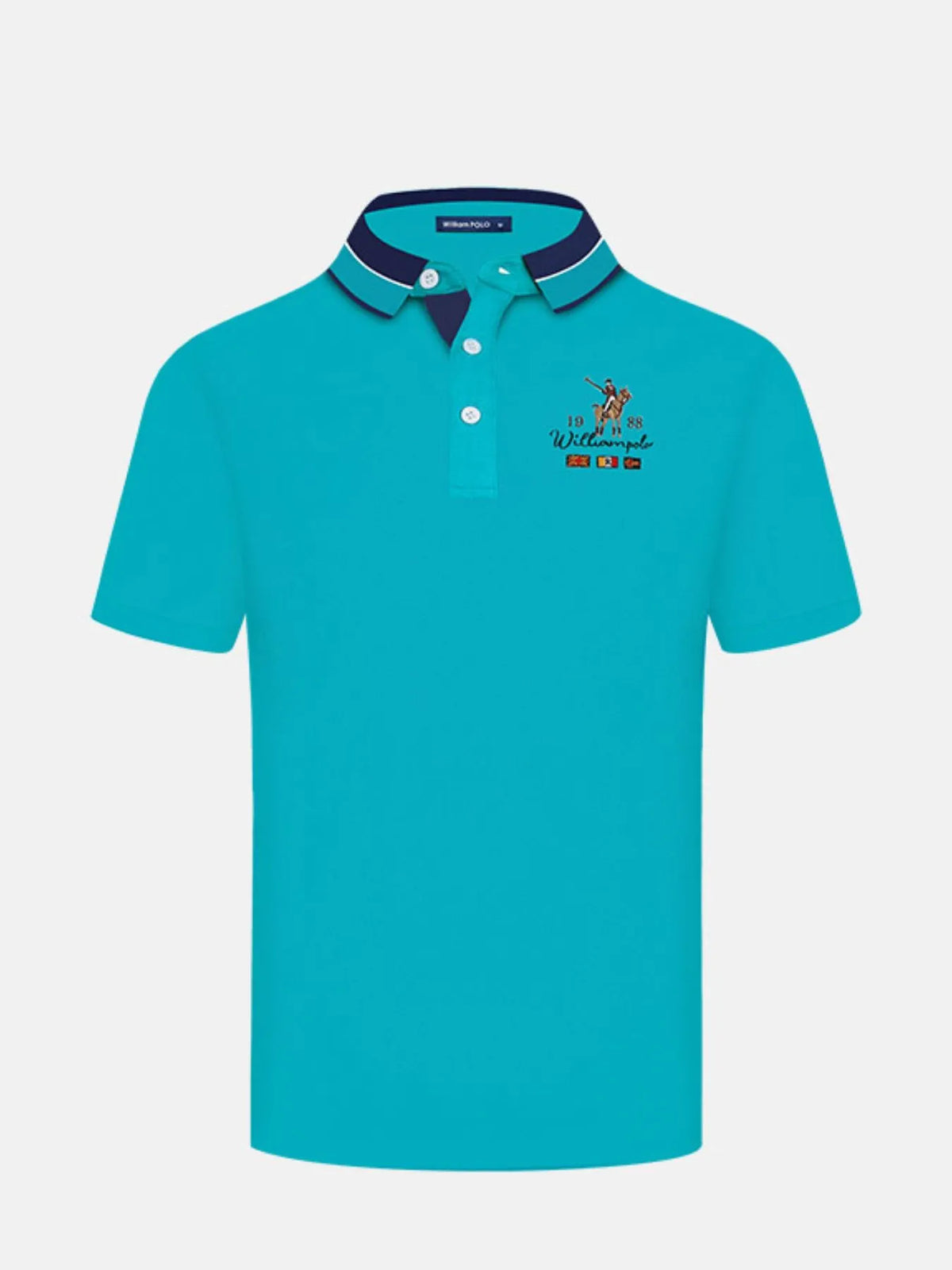 Men's Embroidered Short Sleeve Polo Shirt - Teal