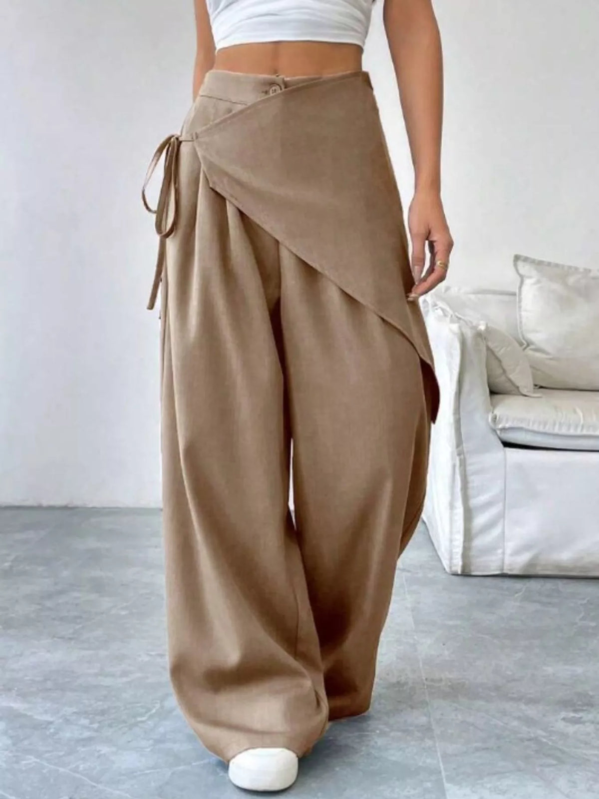 Wrap-Front Wide-Leg Pants - DCDesigns women’s fashion