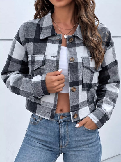 Women’s plaid cropped button-front jacket by Poncette