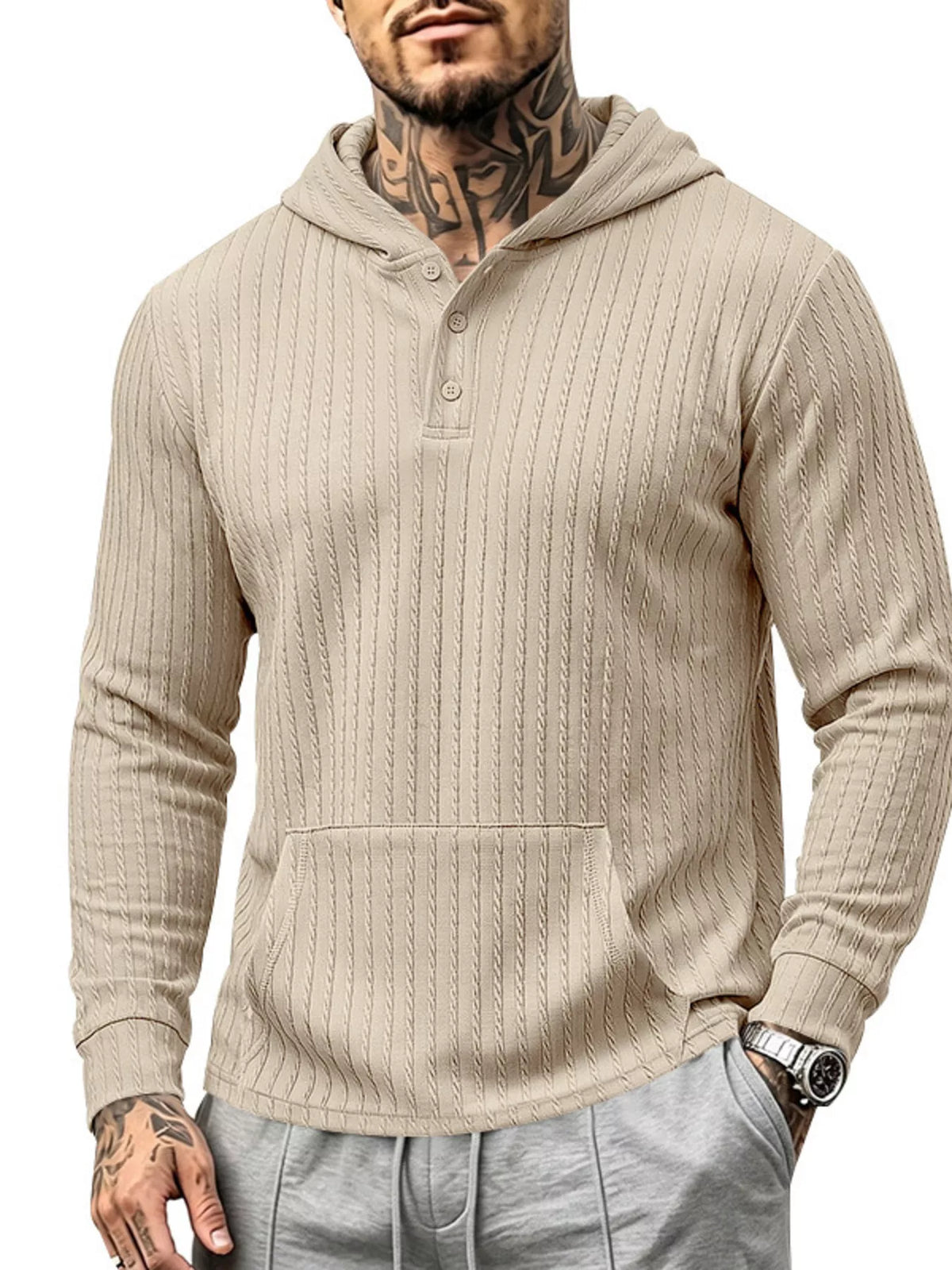 Men's Full Size Casual Kangaroo Pocket Knit Hoodie Plus Size - DCDesigns mens casual hoodie product view