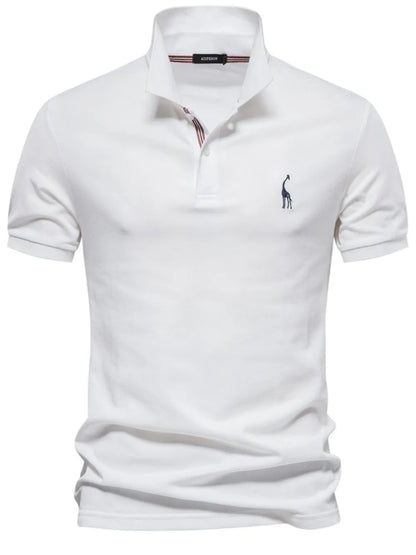 Men's Giraffe Embroidered Short Sleeve Polo Shirt - White