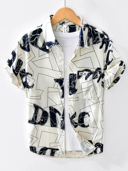 Men's Printed Button-Up Short Sleeve Shirt | DCDesigns