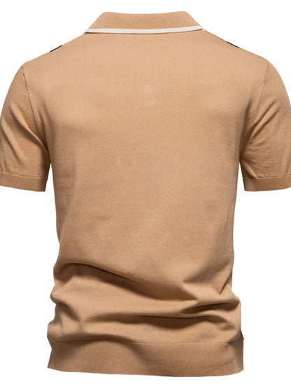 Men's Color Block Striped Knit Polo Shirt - Navy