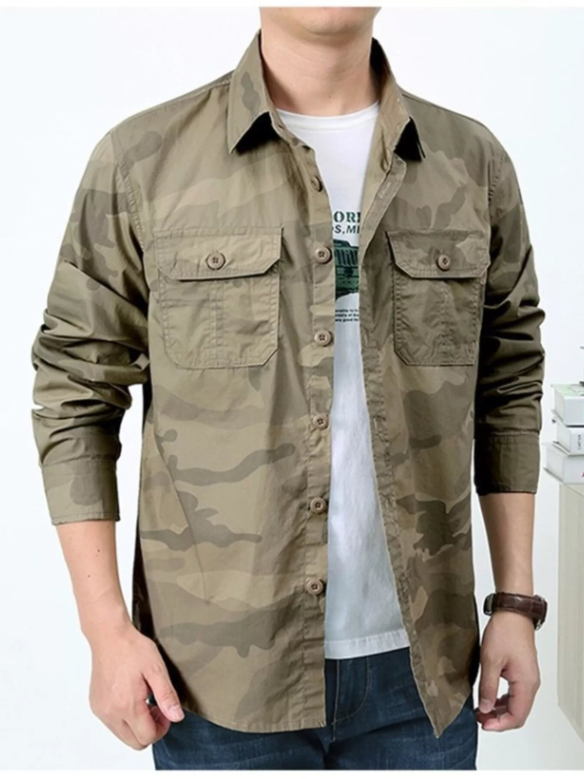 Men's Camouflage Print Long Sleeve Shirt | DCDesigns