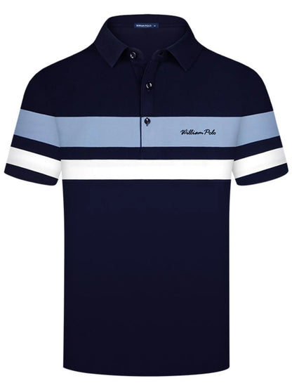 Men's Classic Color Block Short Sleeve Polo Shirt - Navy