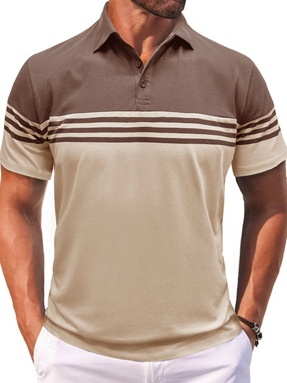 Men's Color Block Striped Polo Shirt - Navy