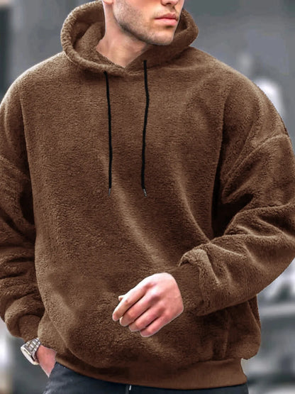 Men's Drawstring Long Sleeve Fleece Hoodie - DCDesigns mens casual hoodie product view