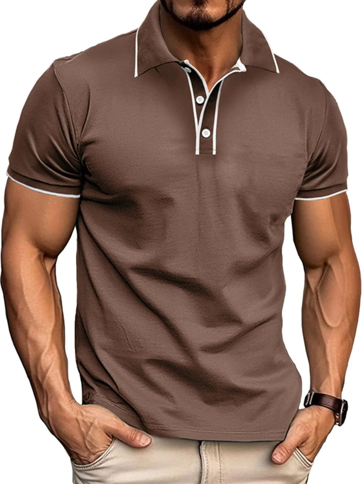 Men's Slim Fit Polo Shirt with Contrast Trim - Dark Gray