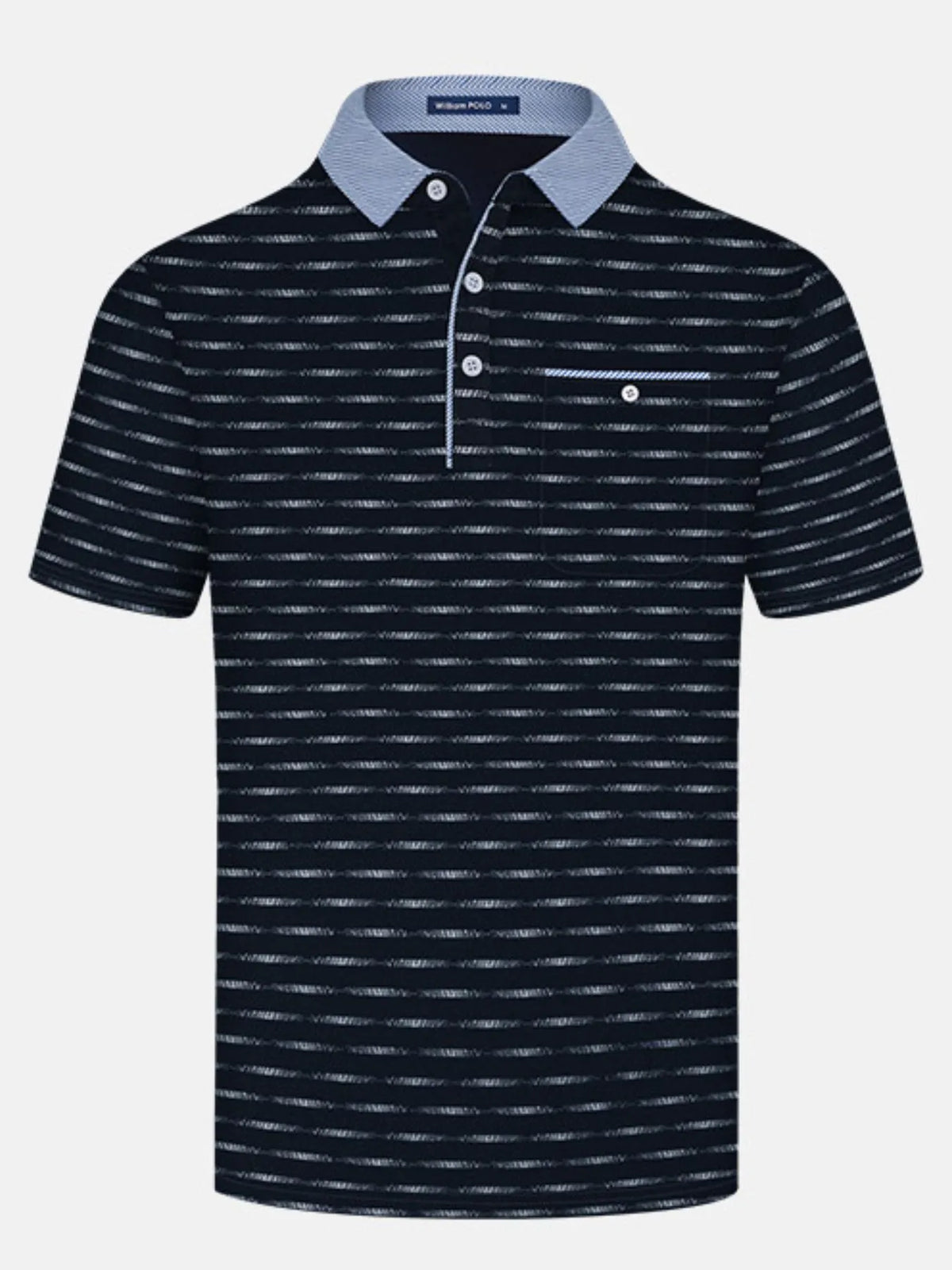 Men's Classic Striped Polo Shirt with Contrast Collar - Navy