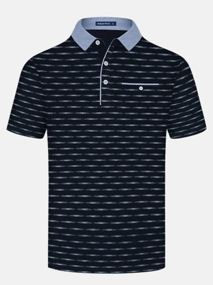 Men's Classic Striped Polo Shirt with Contrast Collar - Navy
