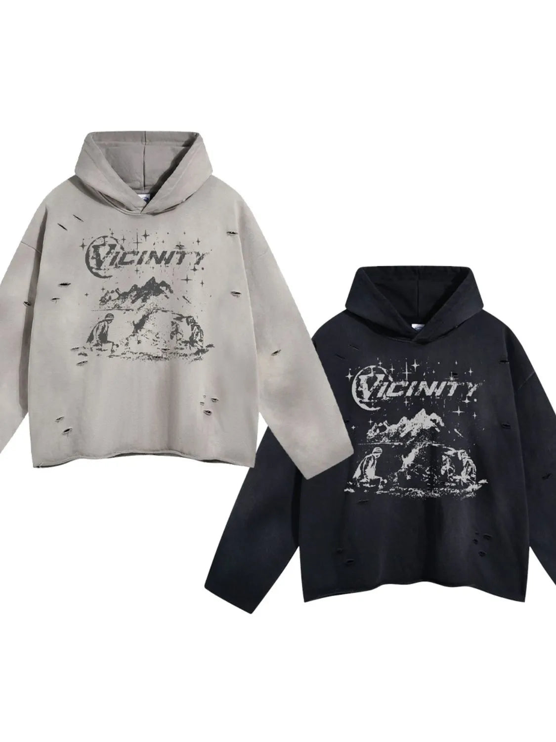 Men's Distressed Graphic Long Sleeve Hoodie - DCDesigns mens casual hoodie product view