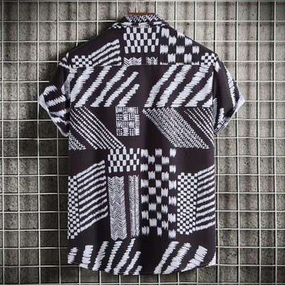 Men's Geometric Pattern Short Sleeve Button-Up Shirt | DCDesigns