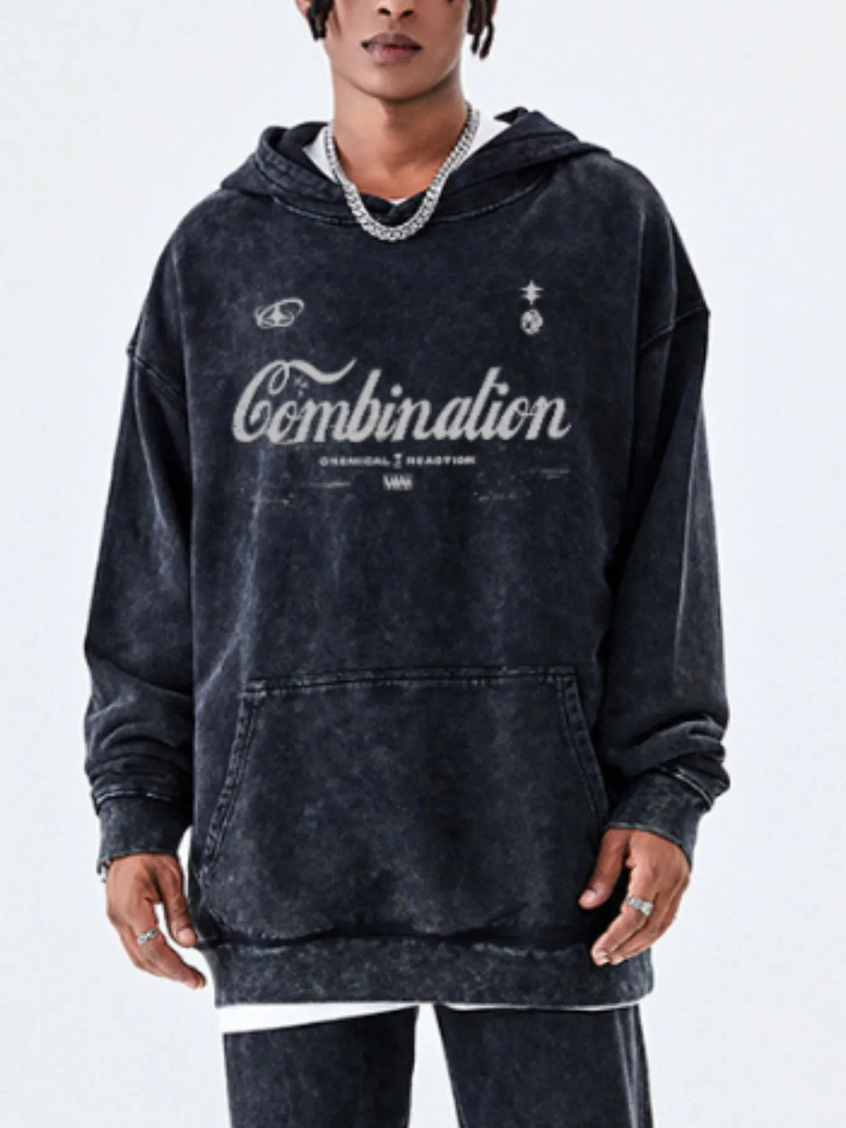 Men's Letter Washed Kangaroo Pocket Hoodie - DCDesigns mens casual hoodie product view