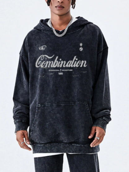 Men's Letter Washed Kangaroo Pocket Hoodie - DCDesigns mens casual hoodie product view