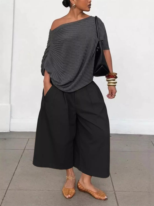 Wide-Leg Cropped Pants - DCDesigns women’s fashion