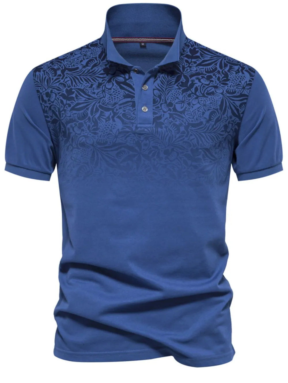 Men's Printed Collared Neck Short Sleeve Polo Shirt - Light Blue