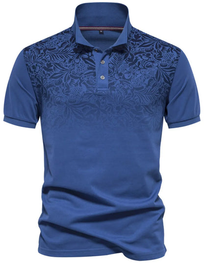 Men's Printed Collared Neck Short Sleeve Polo Shirt - Light Blue
