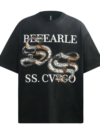 Men's oversized Men's Letter Graphic Round Neck T-Shirt – men's bold Y2K streetwear graphic tee, product image 1