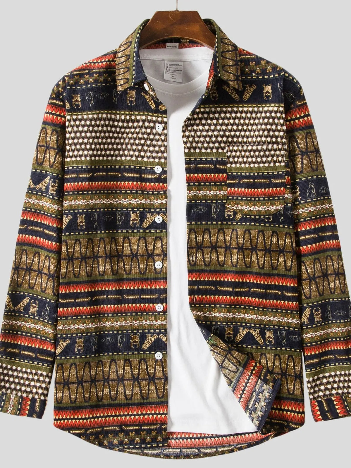 Men's Vintage Ethnic Print Button Down Shirt | DCDesigns