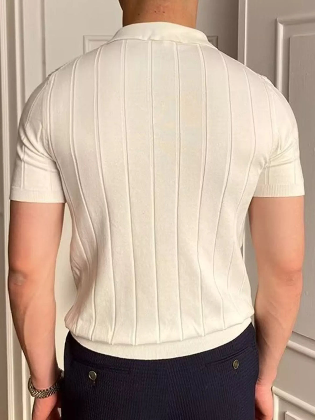 Men's Slim Fit Knitted Polo Shirt - Black