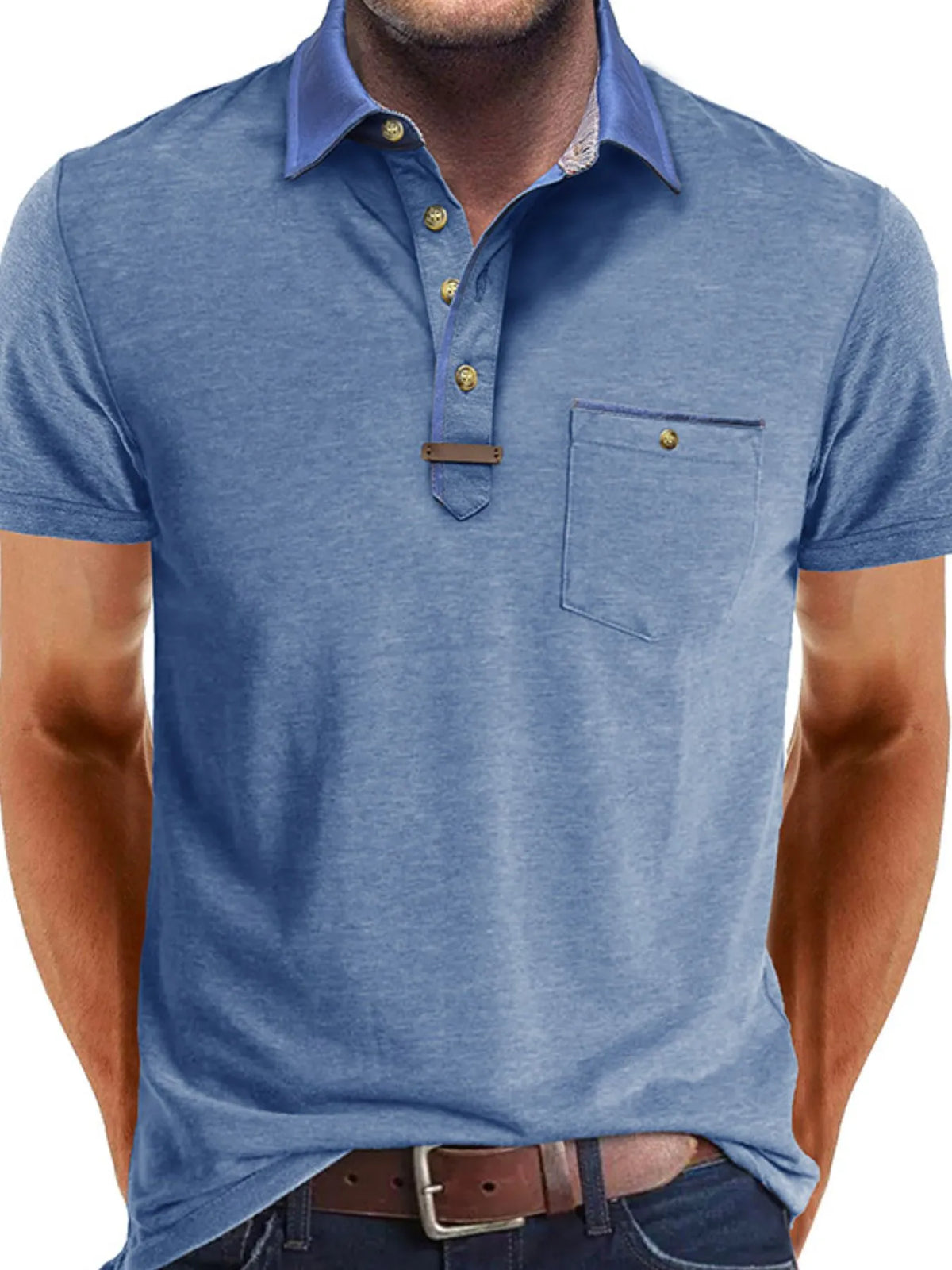 Men's Contrast Collar Pocket Polo Shirt - White