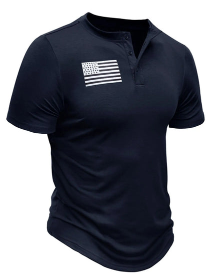 Men's American Flag Short Sleeve Henley Top - White
