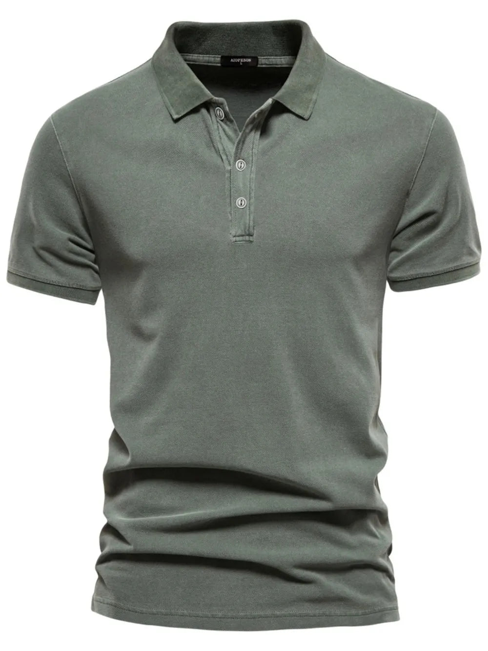 Men's Collared Neck Button Detail Short Sleeve Polo Shirt - Sage