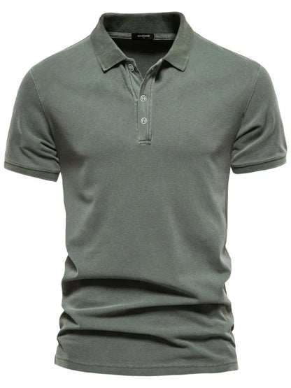 Men's Collared Neck Button Detail Short Sleeve Polo Shirt - Sage