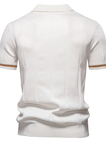 Men's Classic Zip-Neck Knitted Polo Shirt - White