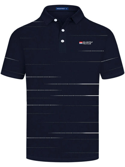 Men's Striped Short Sleeve Polo Shirt - Navy
