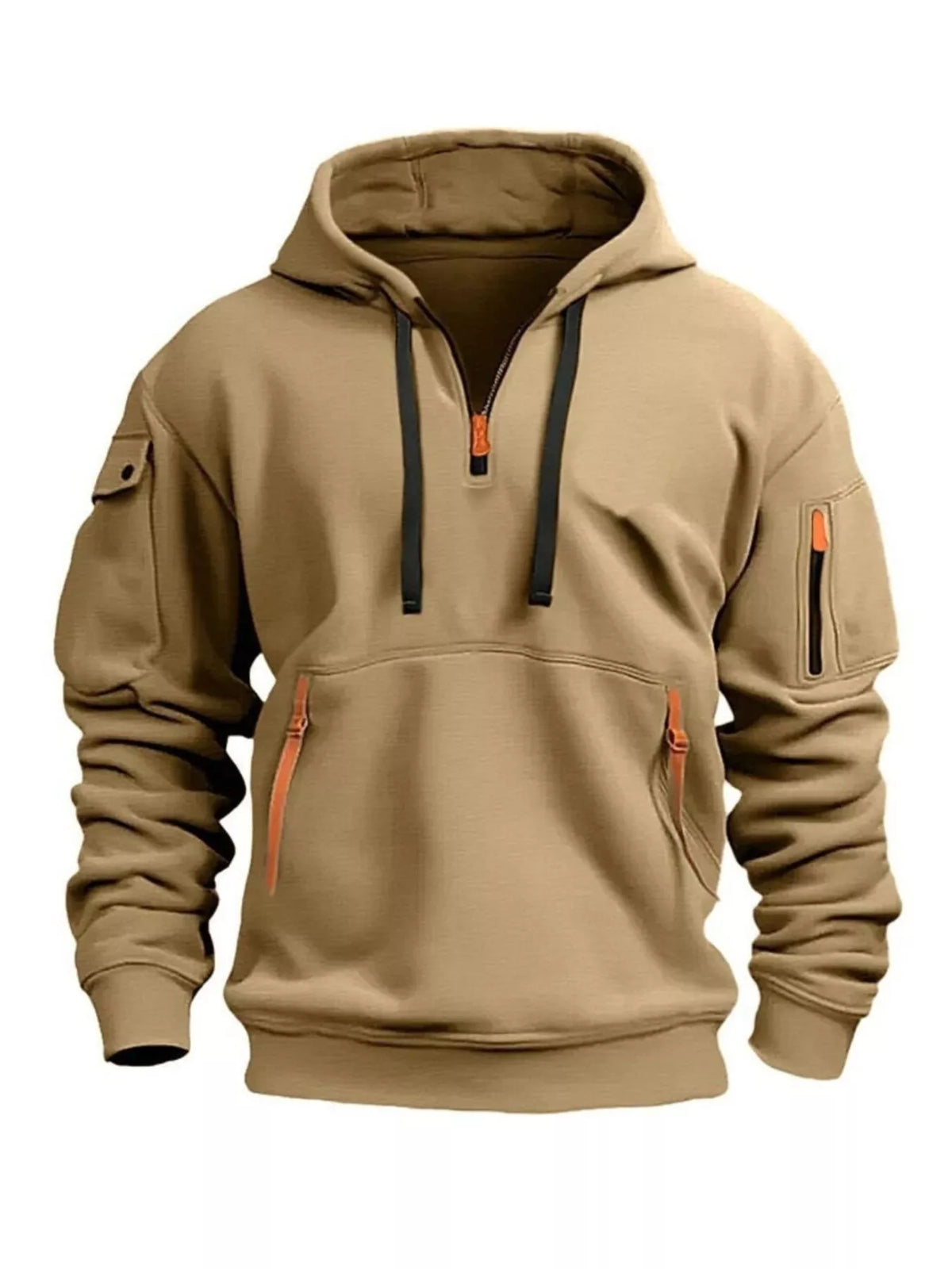 Men's Full Size Drawstring Half-Zip Pocket Hoodie Plus Size - DCDesigns mens casual hoodie product view