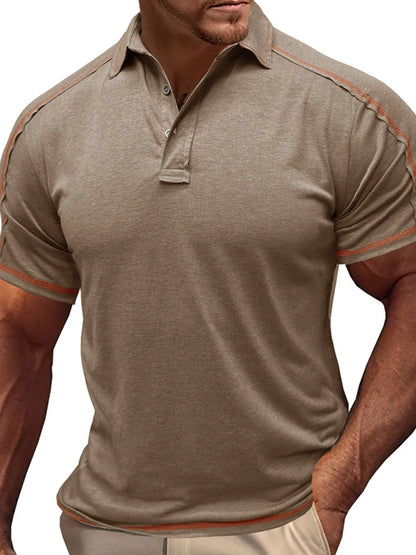 Men's Collared Neck Polo Shirt with Contrast Piping - Gray