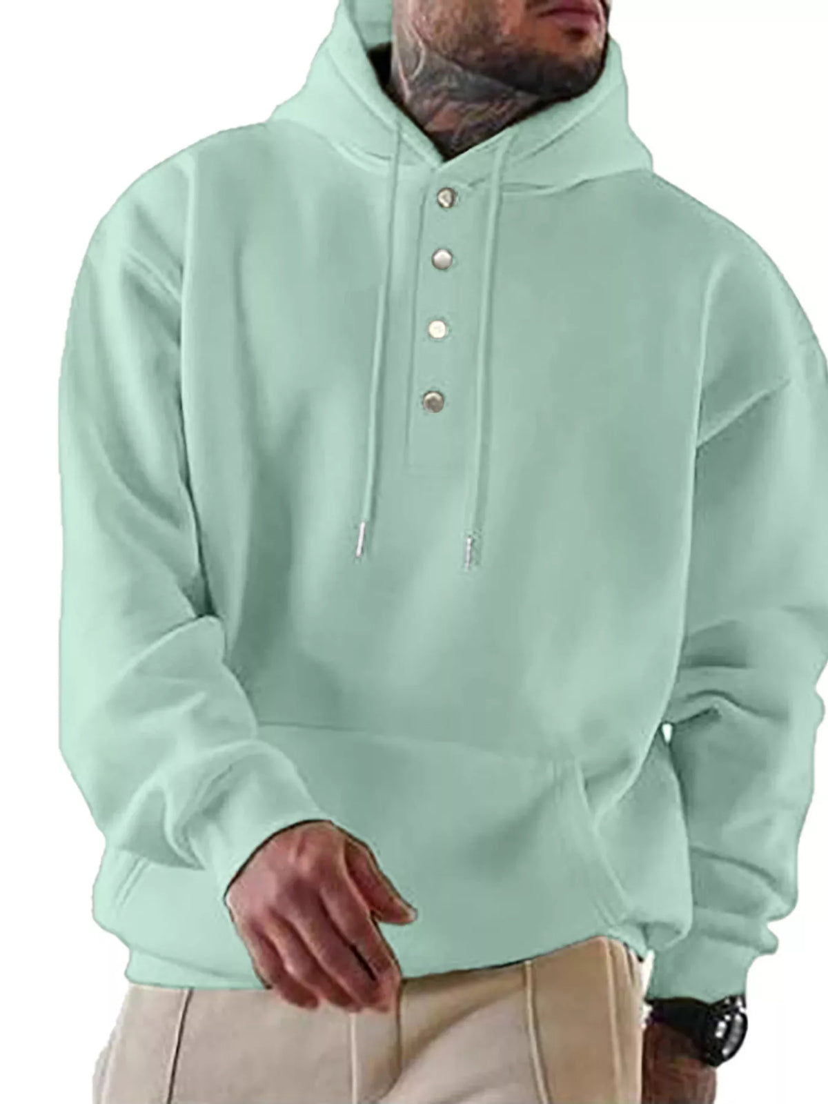 Men's Full Size Drawstring Kangaroo Pocket Hoodie Plus Size - DCDesigns mens casual hoodie product view