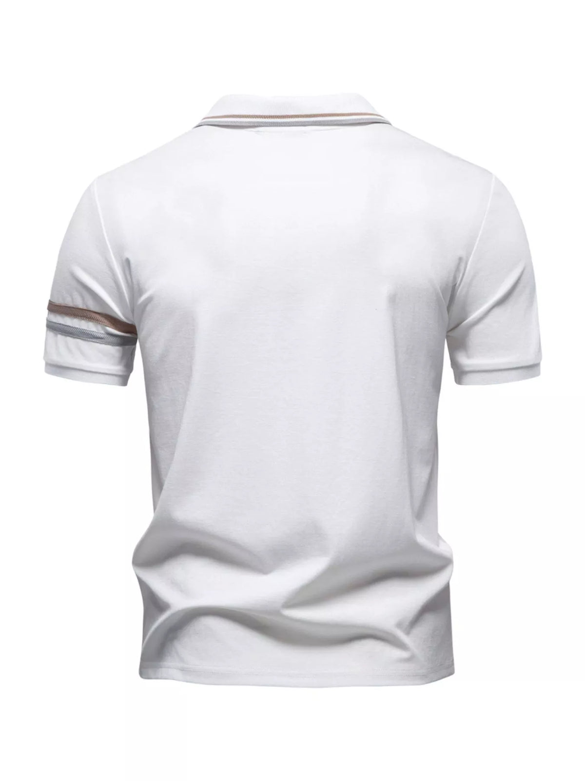 Men's Zippered Collar Polo with Stripe Detail - White