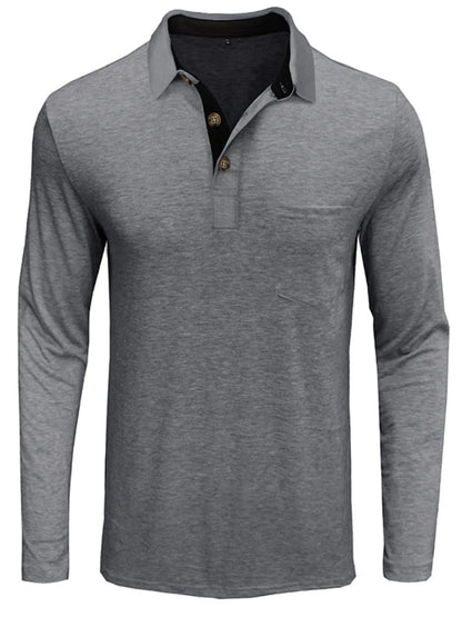 Men's Long Sleeve Pocket Polo Shirt - Gray