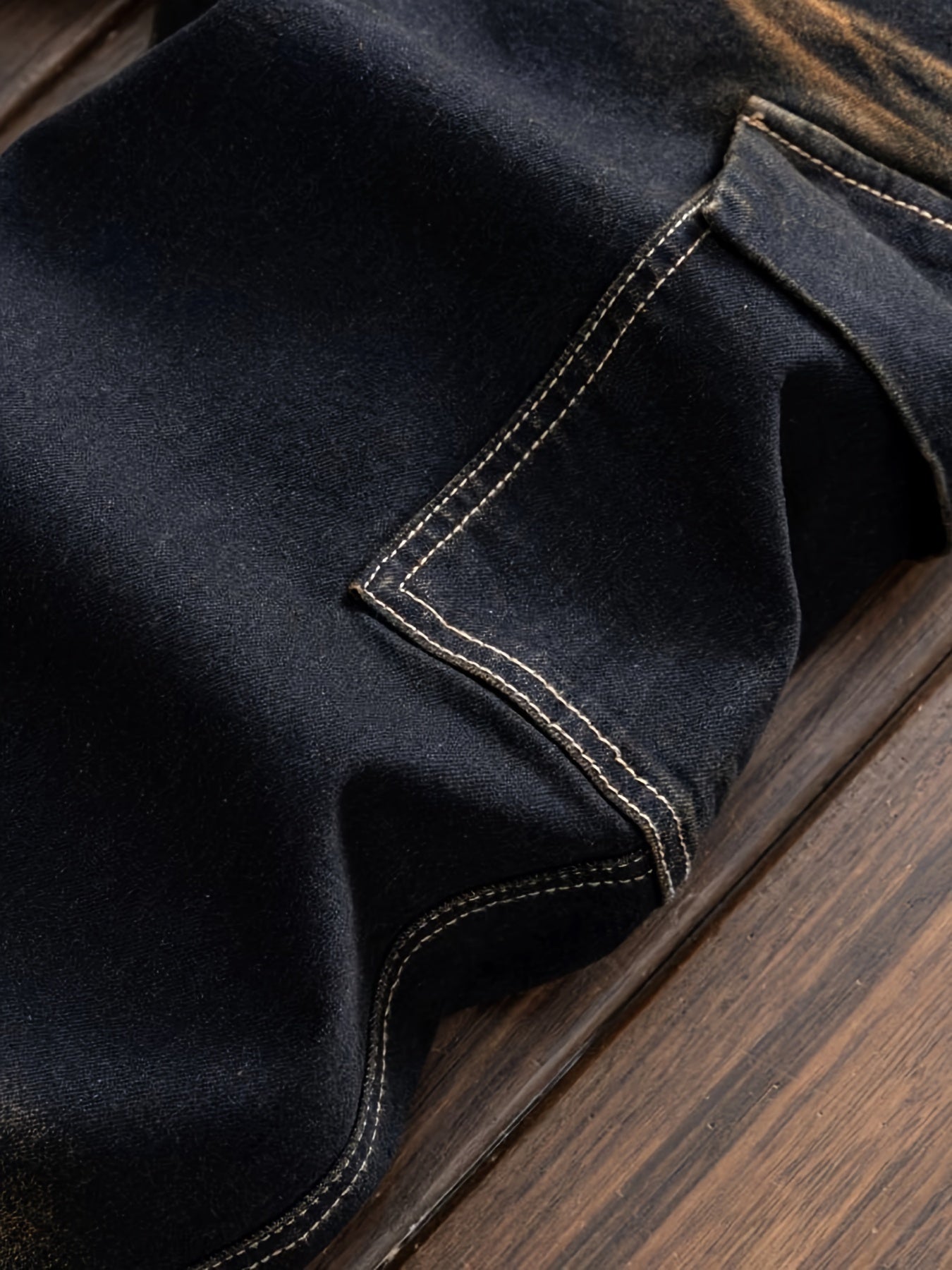 Vintage-Inspired Distressed Denim Cargo Pants for Men - Cotton Blend, Striped, Casual Fit with Multi-Pocket Design