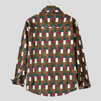 Men's Geometric Checkered Casual Button-Up Shirt | DCDesigns