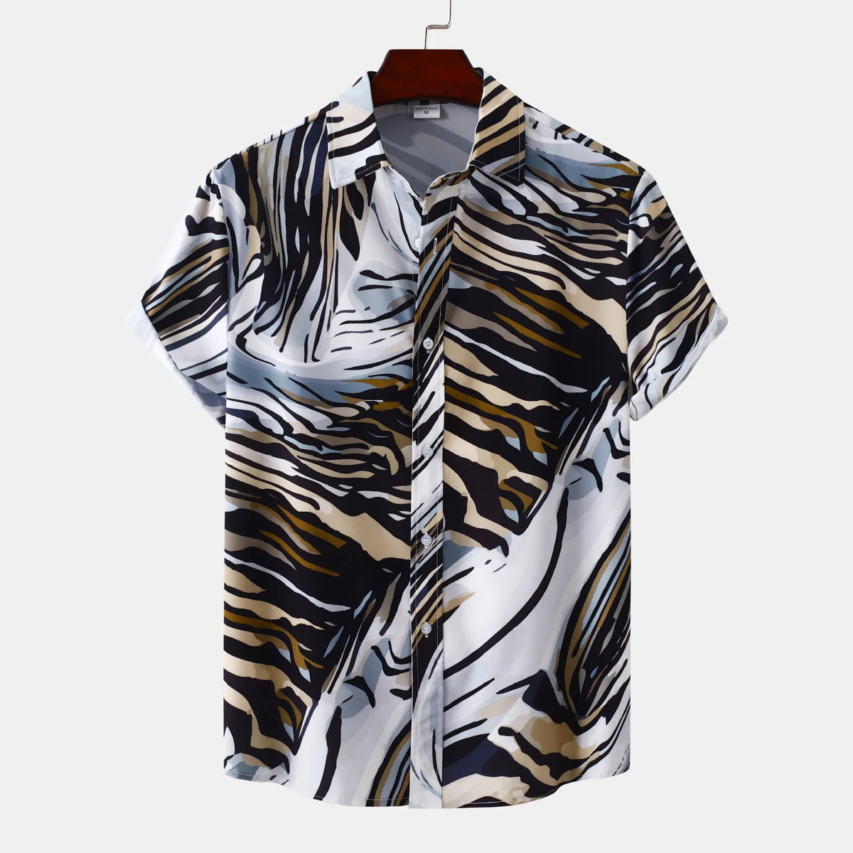 Men's Abstract Tiger Print Short Sleeve Button-Up Shirt | DCDesigns
