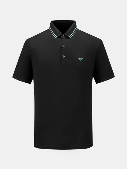 Men's Short Sleeve Breathable Polo with Stripe Detail Collar - Black