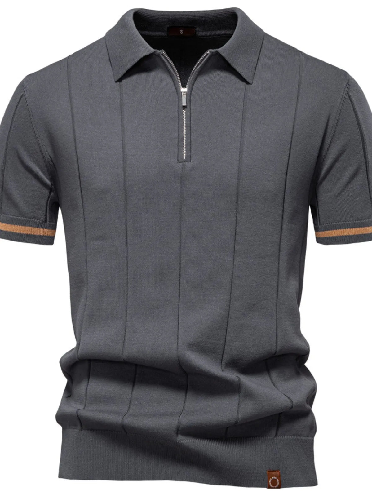 Men's Classic Zip-Neck Knitted Polo Shirt - Navy