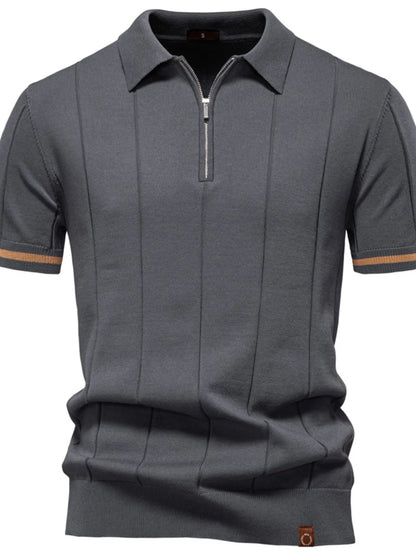 Men's Classic Zip-Neck Knitted Polo Shirt - Navy
