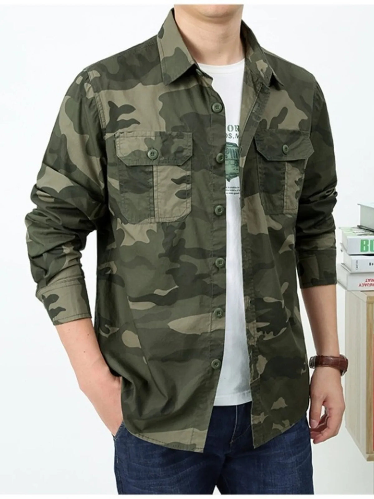 Men's Camouflage Print Long Sleeve Shirt | DCDesigns