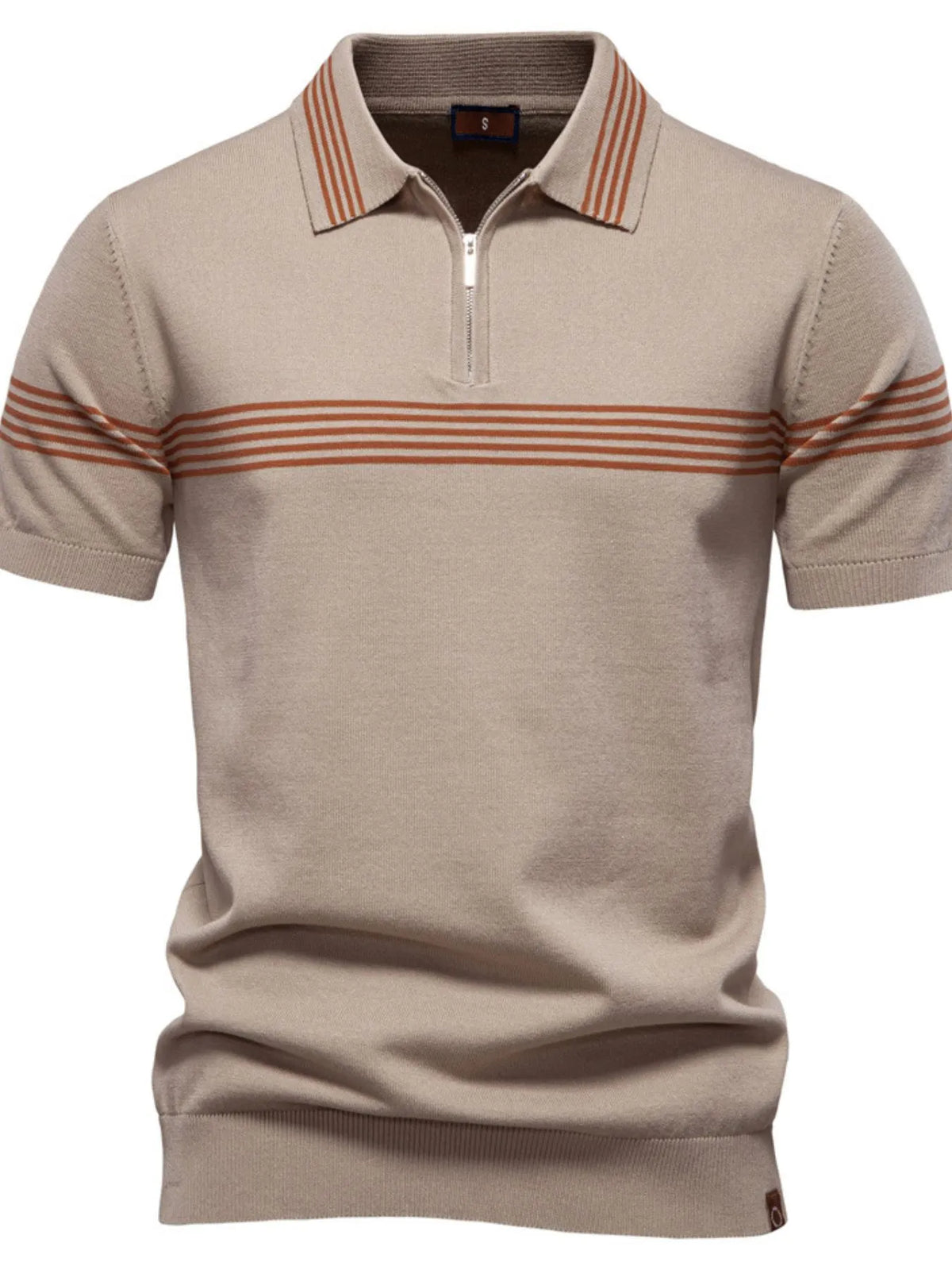 Men's Classic Striped Zip Collar Polo Shirt - Black