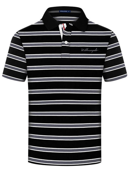 Men's Striped Short Sleeve Polo Shirt - Black
