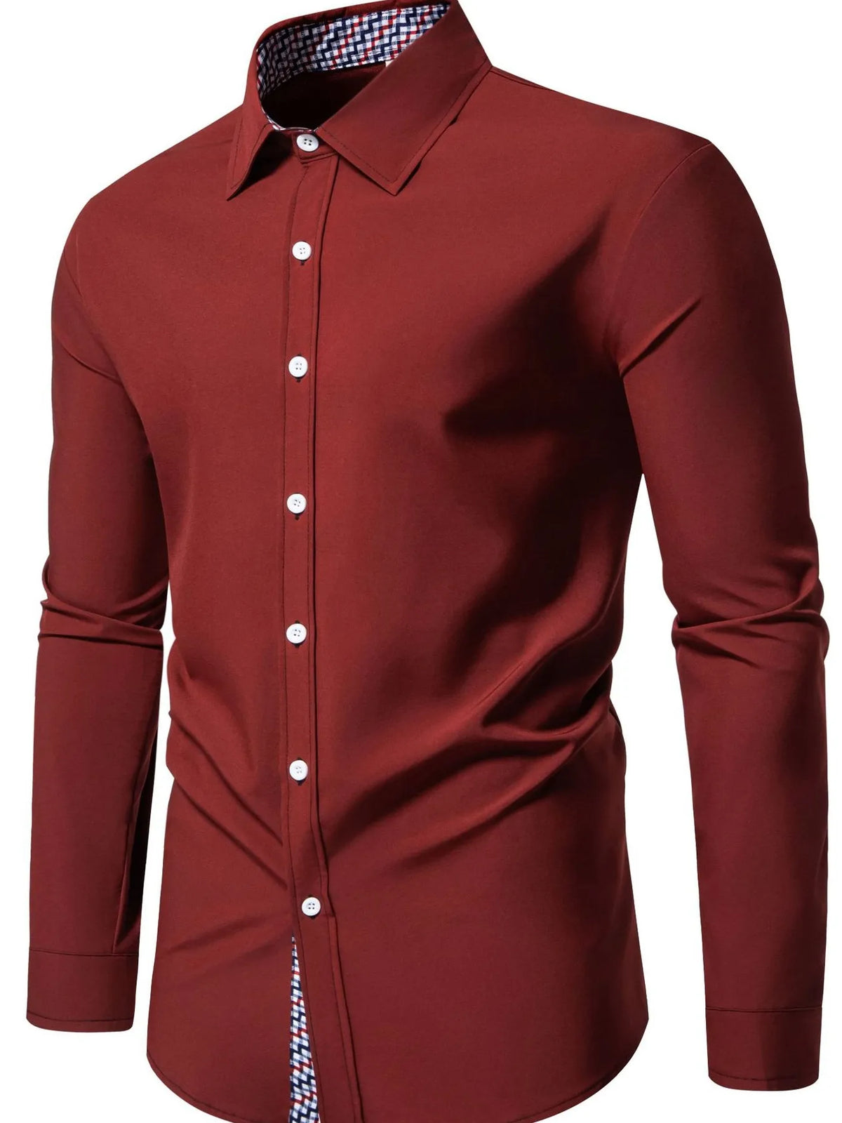 Men's Button-Down Shirt with Checkered Contrast Trim | DCDesigns