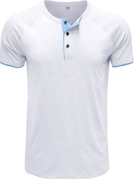 Men's Classic Contrast Trim Henley Polo Shirt - White